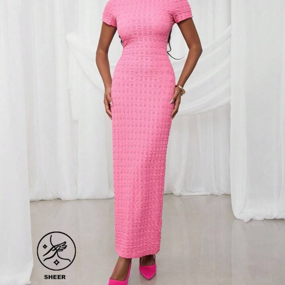 SHEIN Pink Textured Midi Dress